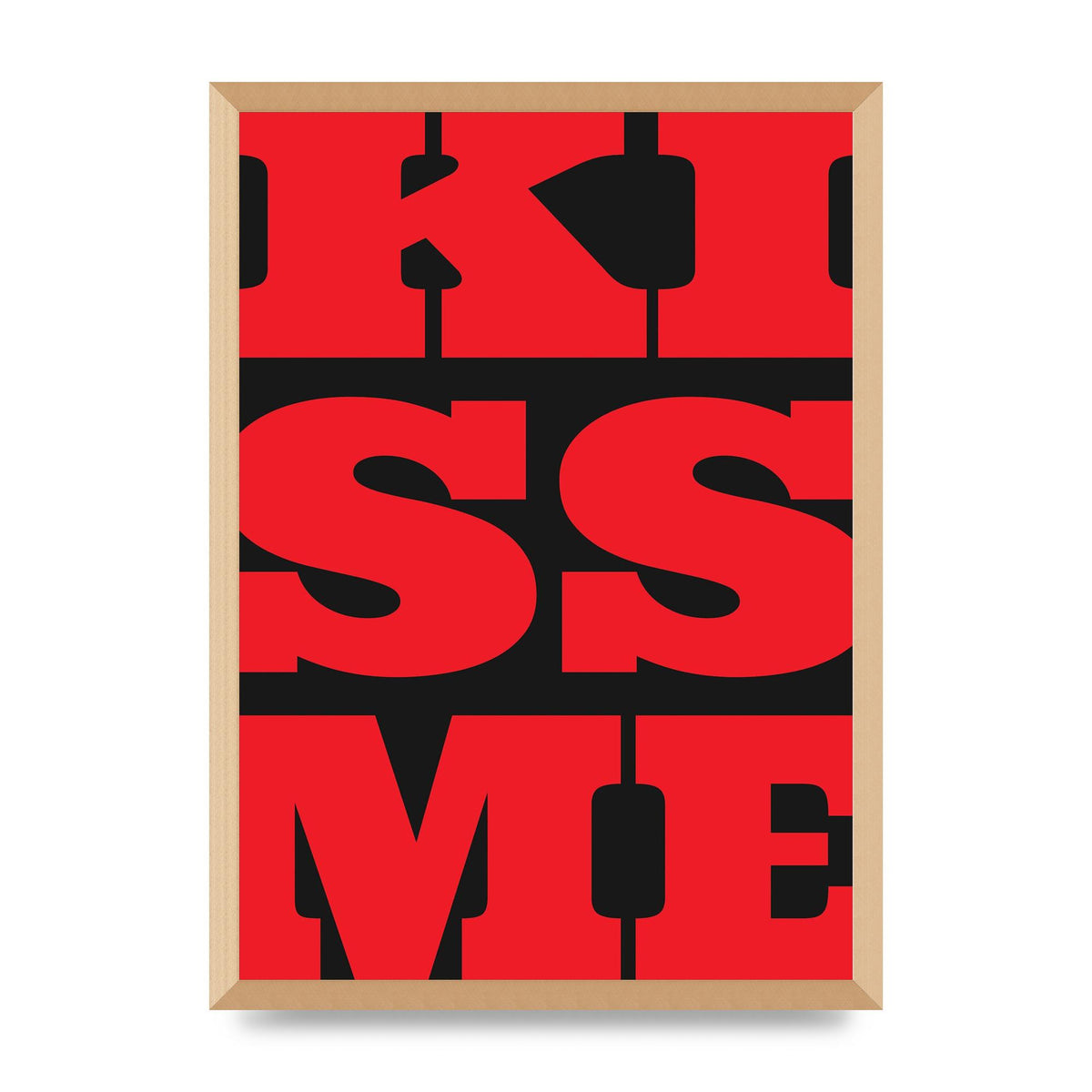 Kiss Me Large Letter Red Printed Poster - A2 framed