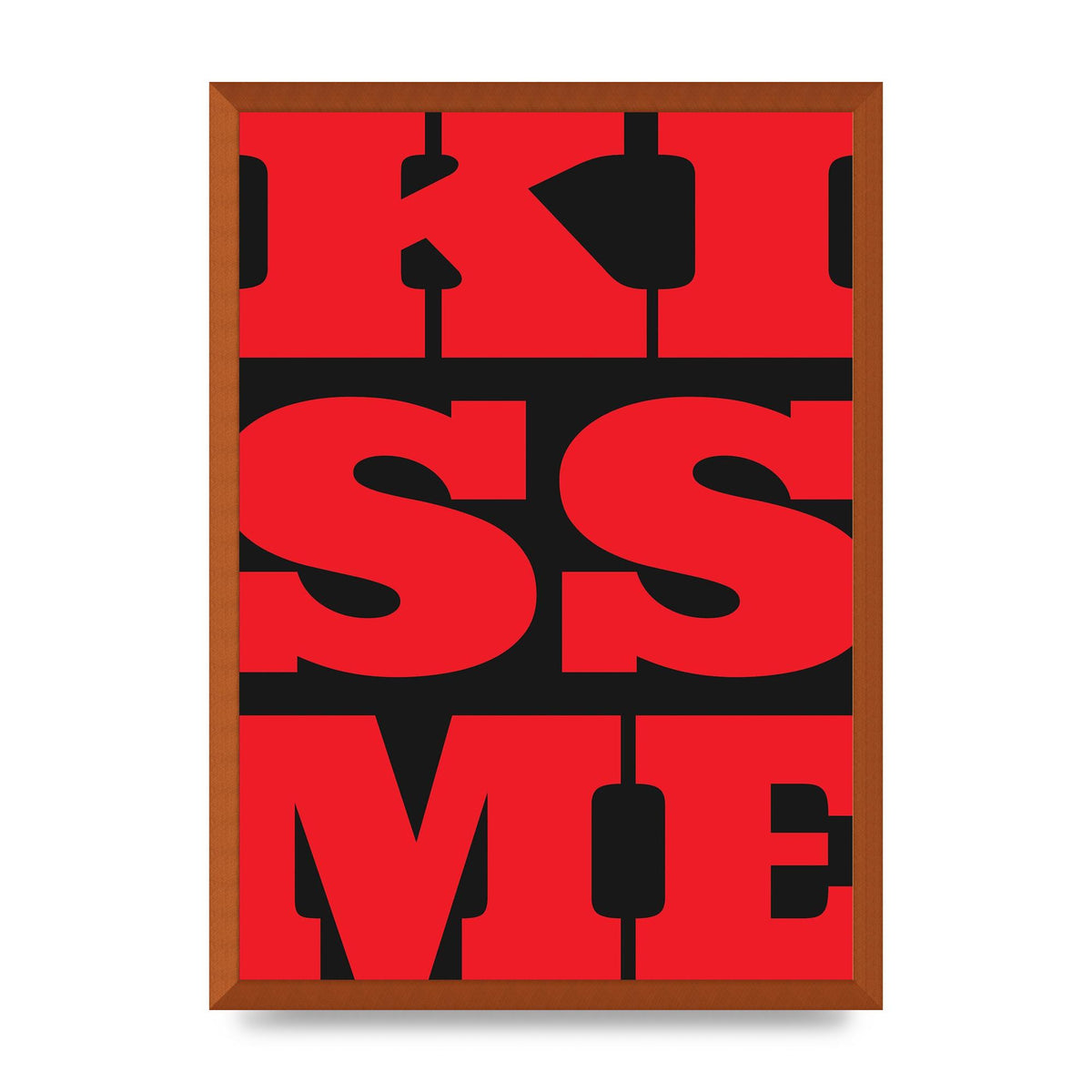 Kiss Me Large Letter Red Printed Poster - A2 framed