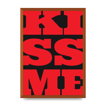 Kiss Me Large Letter Red Printed Poster - A2 framed