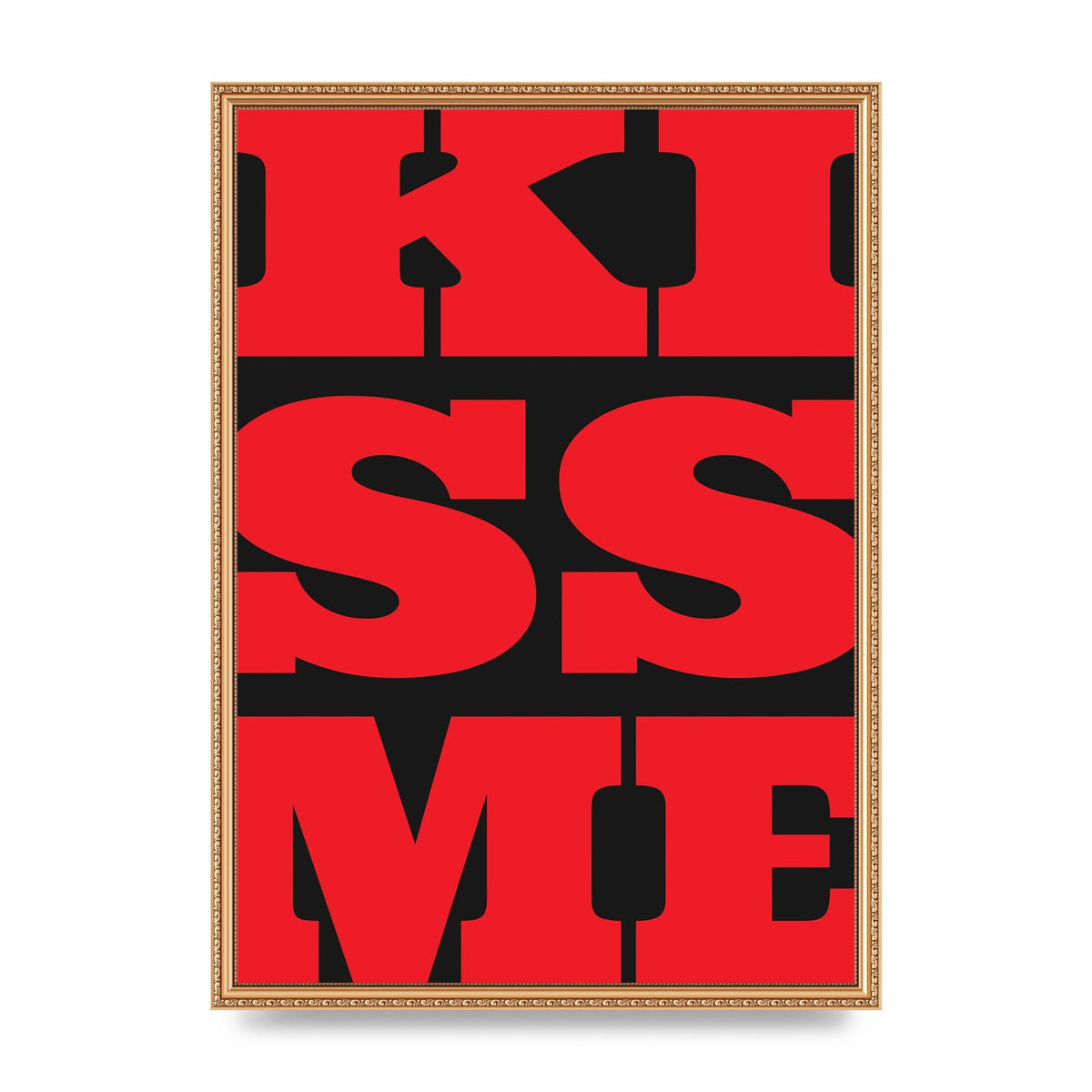 Kiss Me Large Letter Red Printed Poster - A2 framed