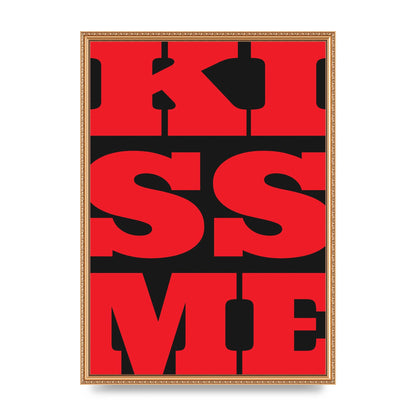 Kiss Me Large Letter Red Printed Poster - A2 framed