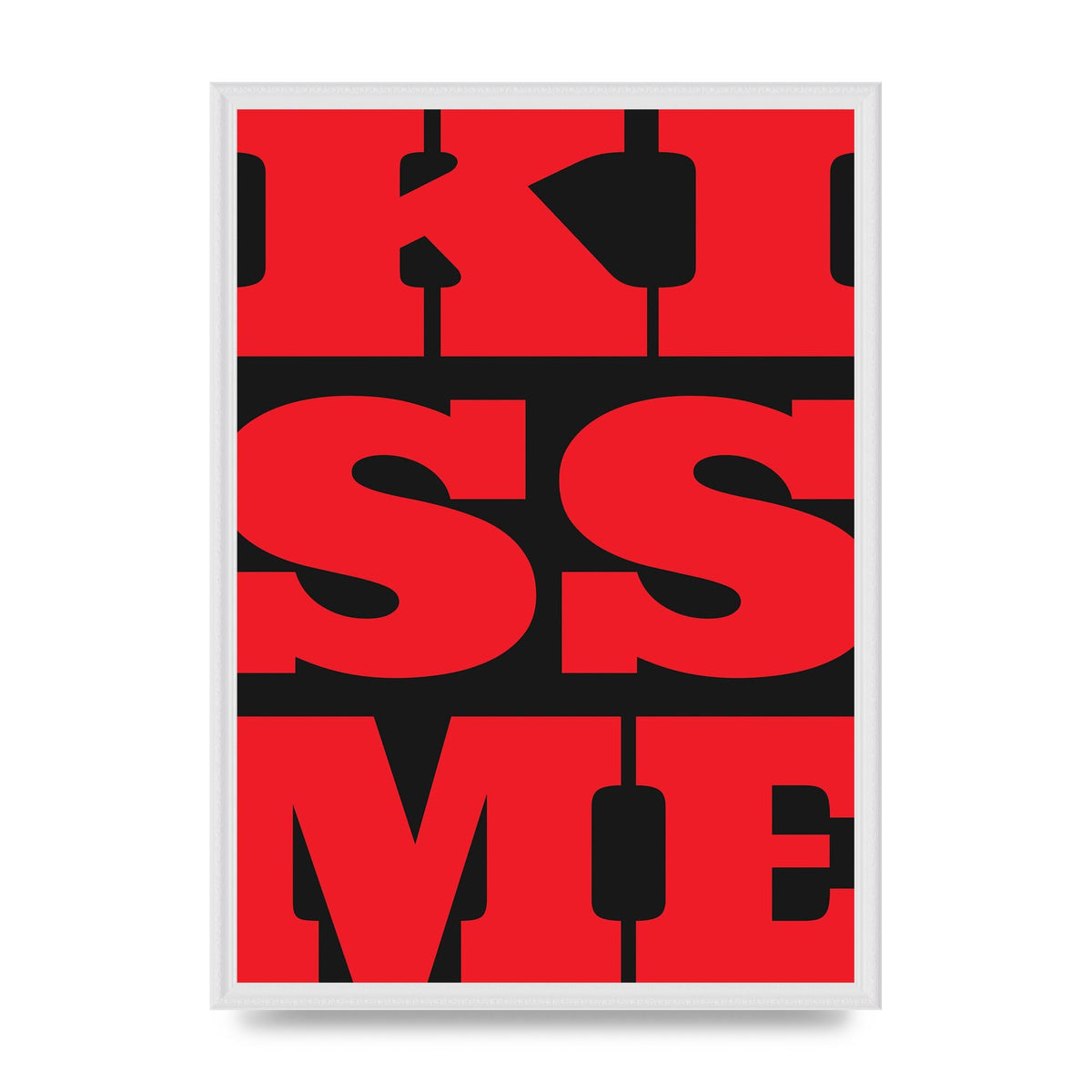Kiss Me Large Letter Red Printed Poster - A2 framed