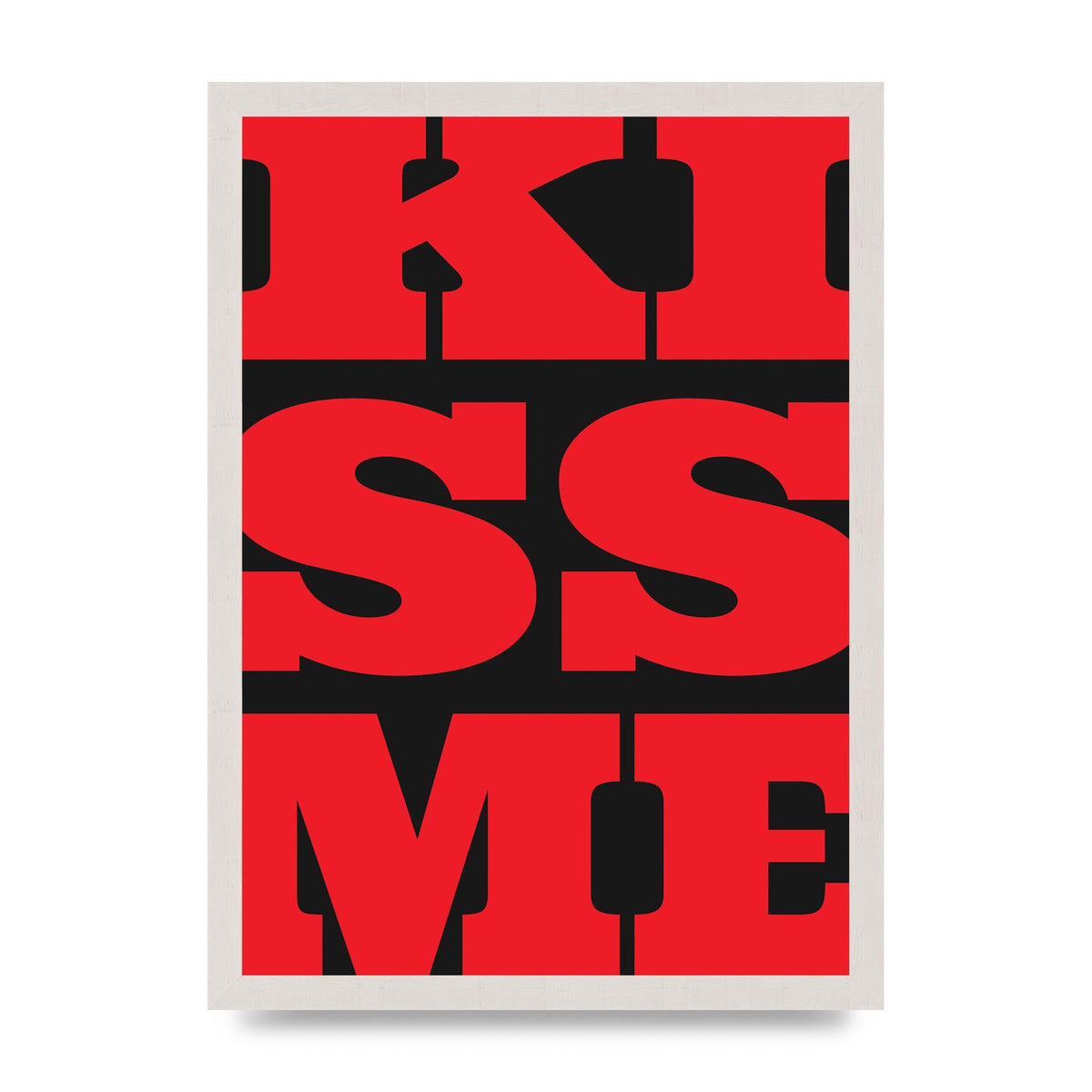 Kiss Me Large Letter Red Printed Poster - A3 framed