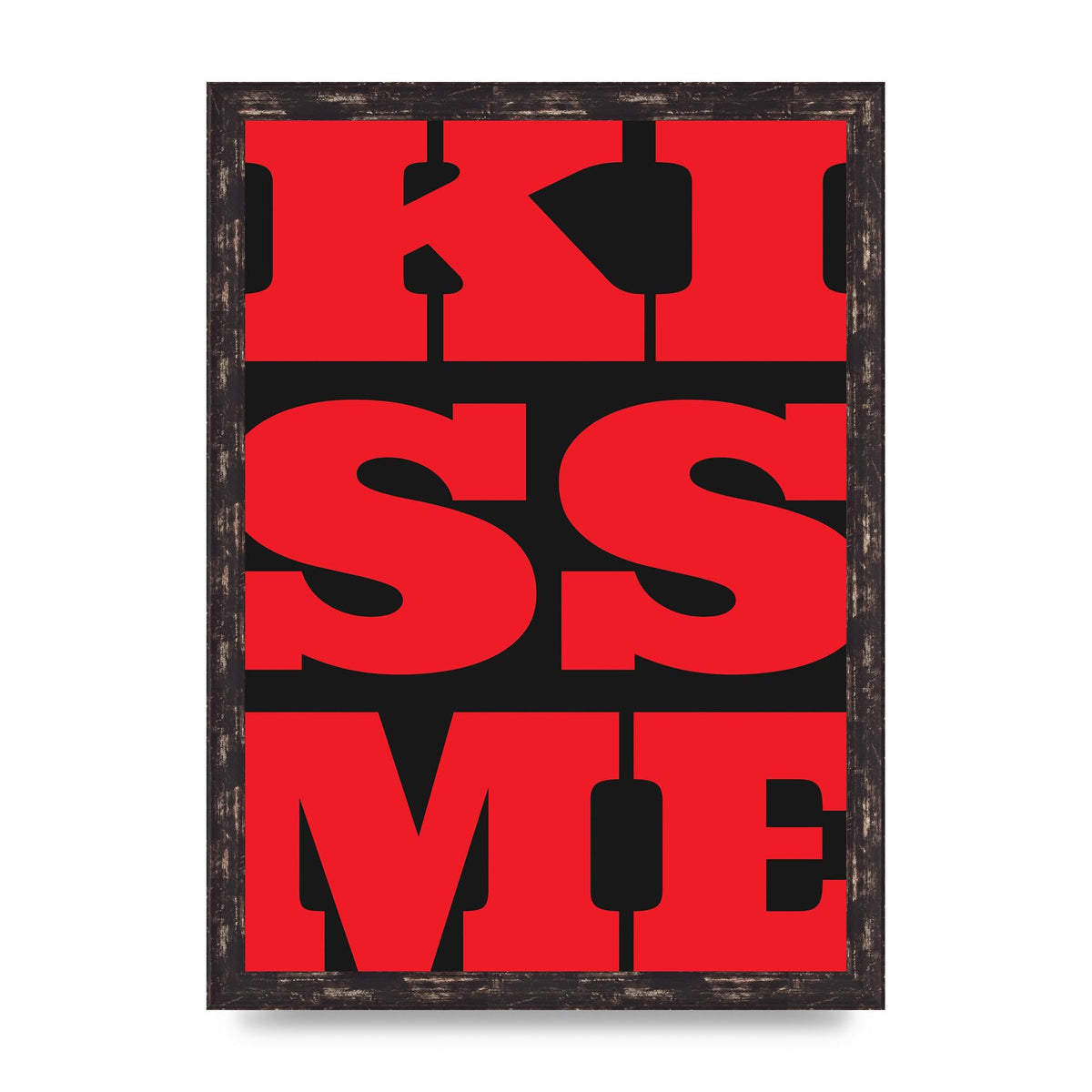 Kiss Me Large Letter Red Printed Poster - A3 framed