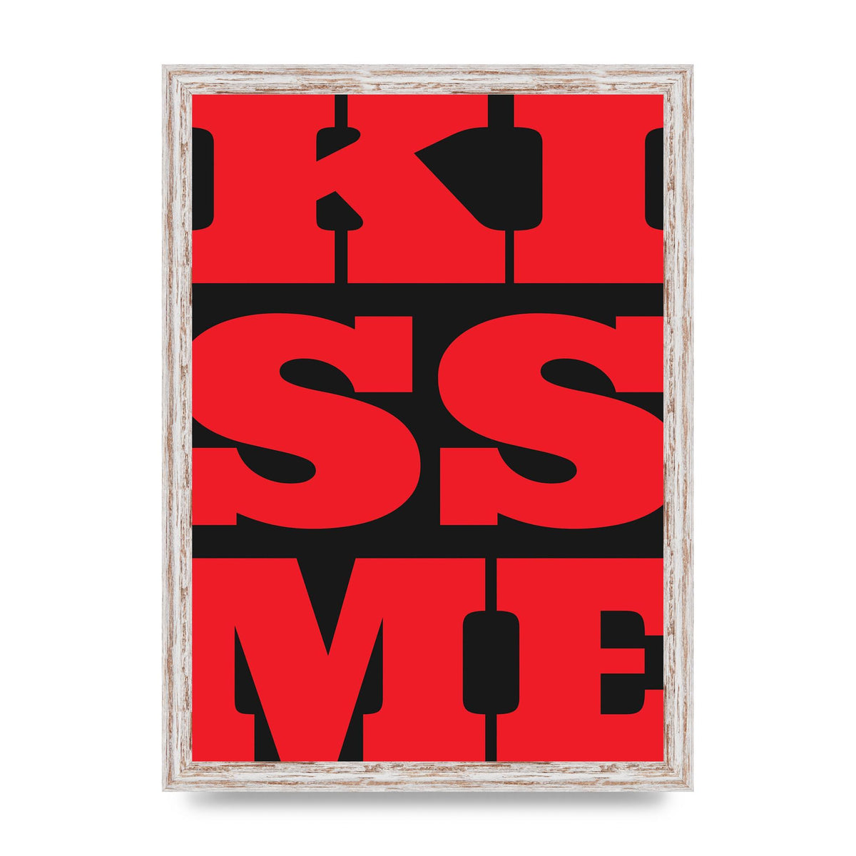 Kiss Me Large Letter Red Printed Poster - A3 framed