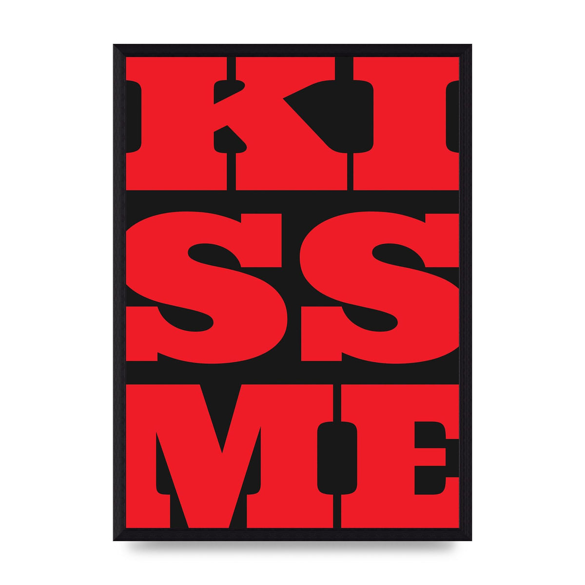 Kiss Me Large Letter Red Printed Poster - A3 framed