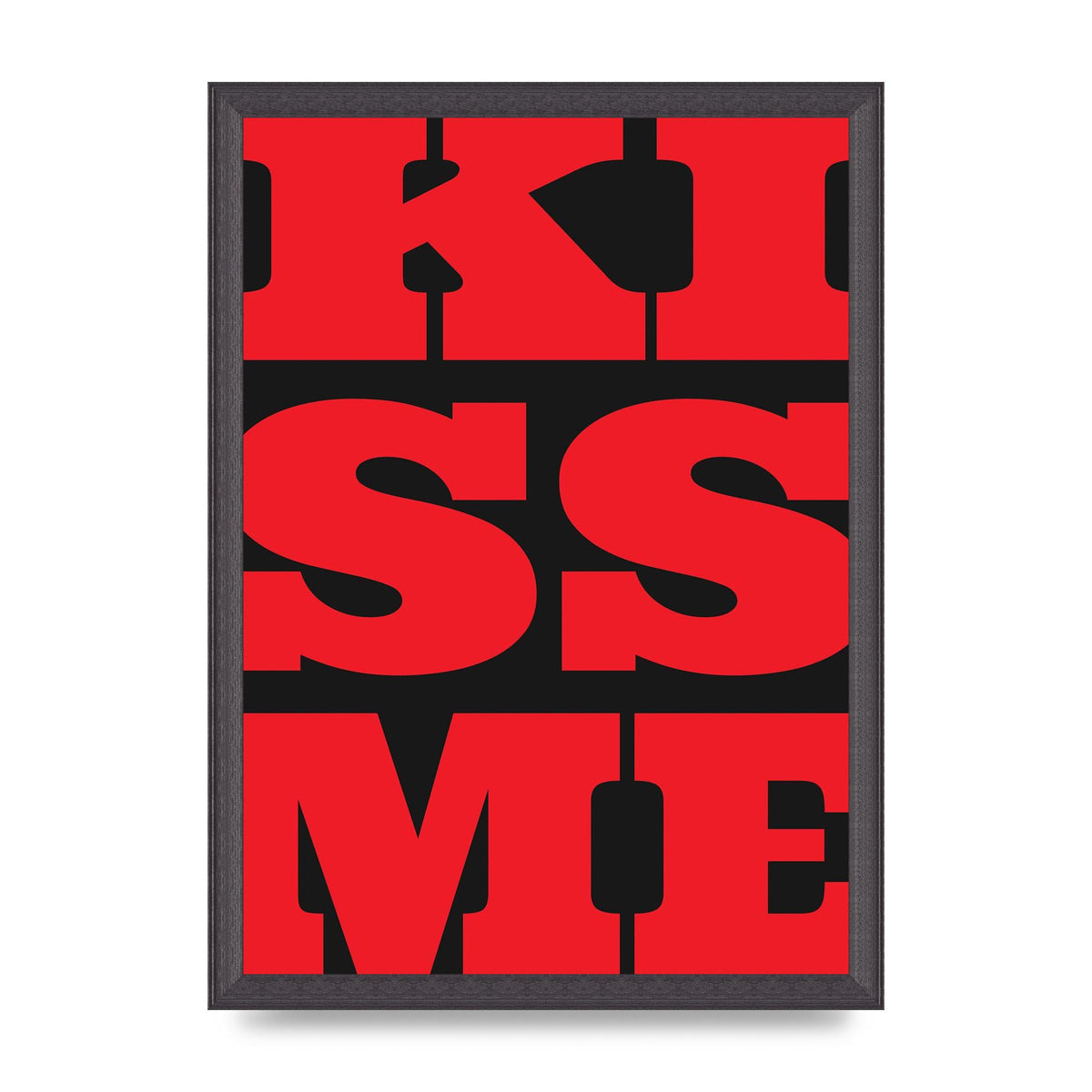 Kiss Me Large Letter Red Printed Poster - A3 framed