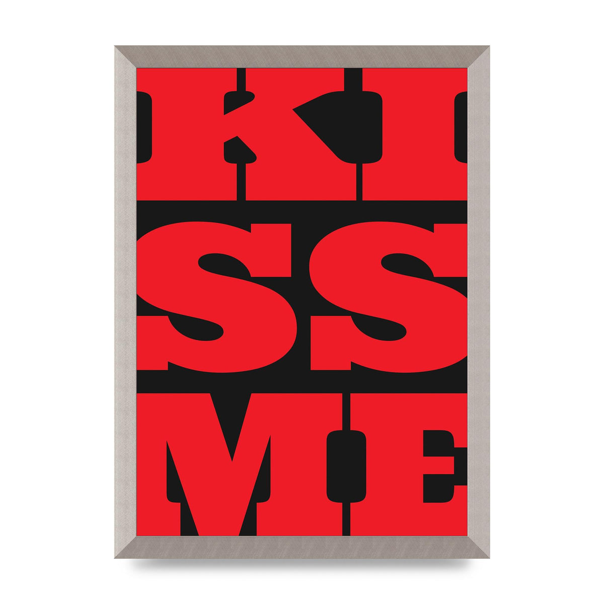 Kiss Me Large Letter Red Printed Poster - A3 framed