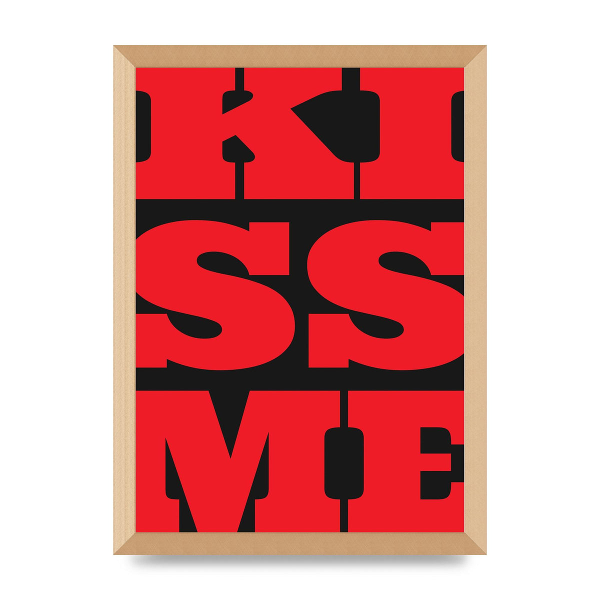Kiss Me Large Letter Red Printed Poster - A3 framed