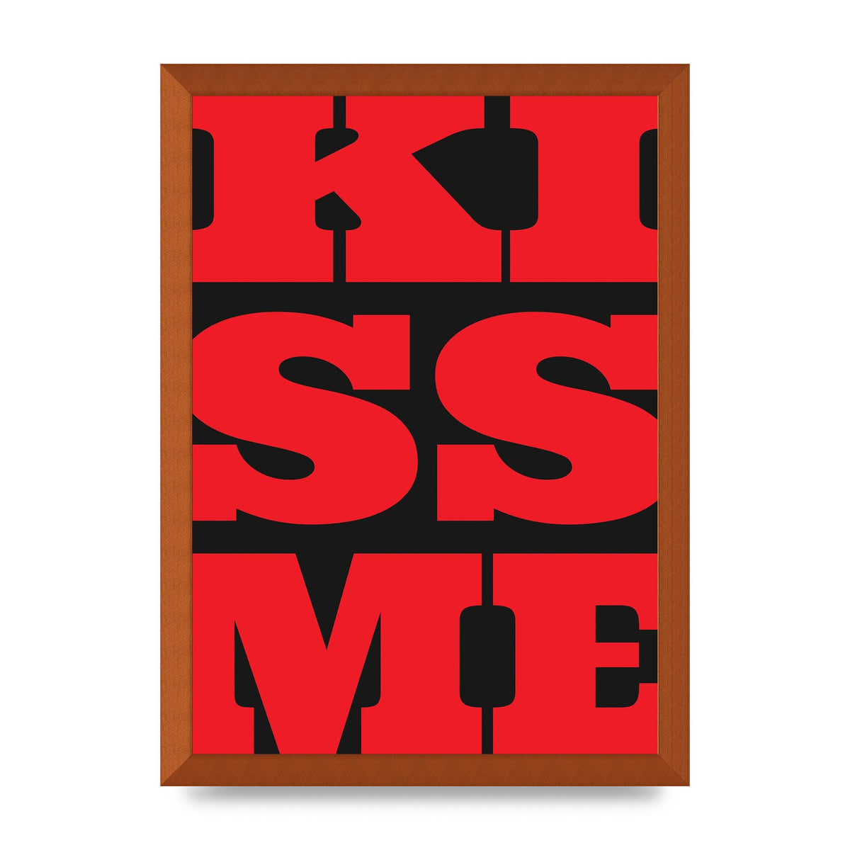 Kiss Me Large Letter Red Printed Poster - A3 framed