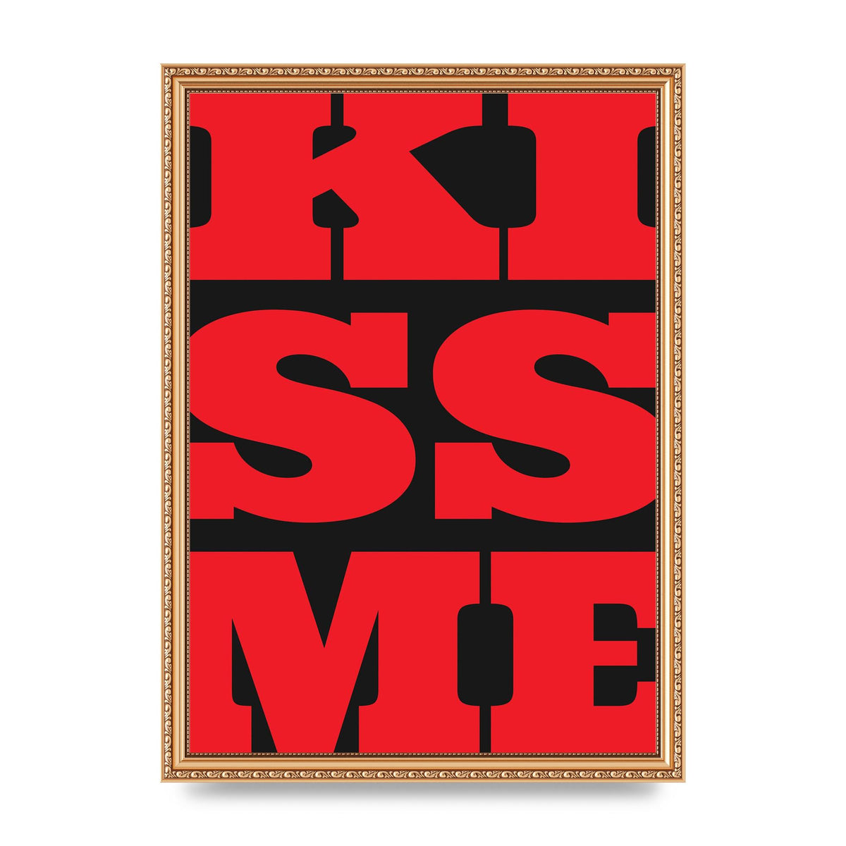 Kiss Me Large Letter Red Printed Poster - A3 framed