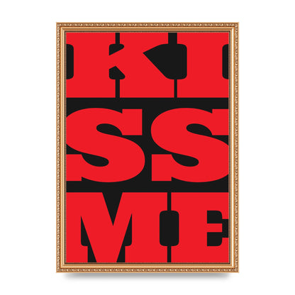 Kiss Me Large Letter Red Printed Poster - A3 framed