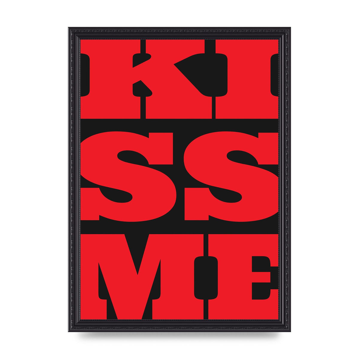 Kiss Me Large Letter Red Printed Poster - A3 framed