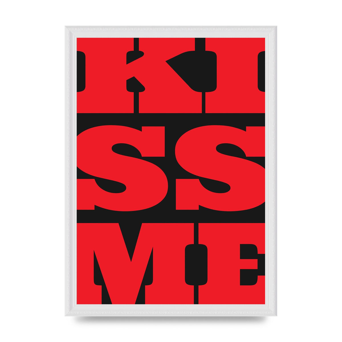Kiss Me Large Letter Red Printed Poster - A3 framed
