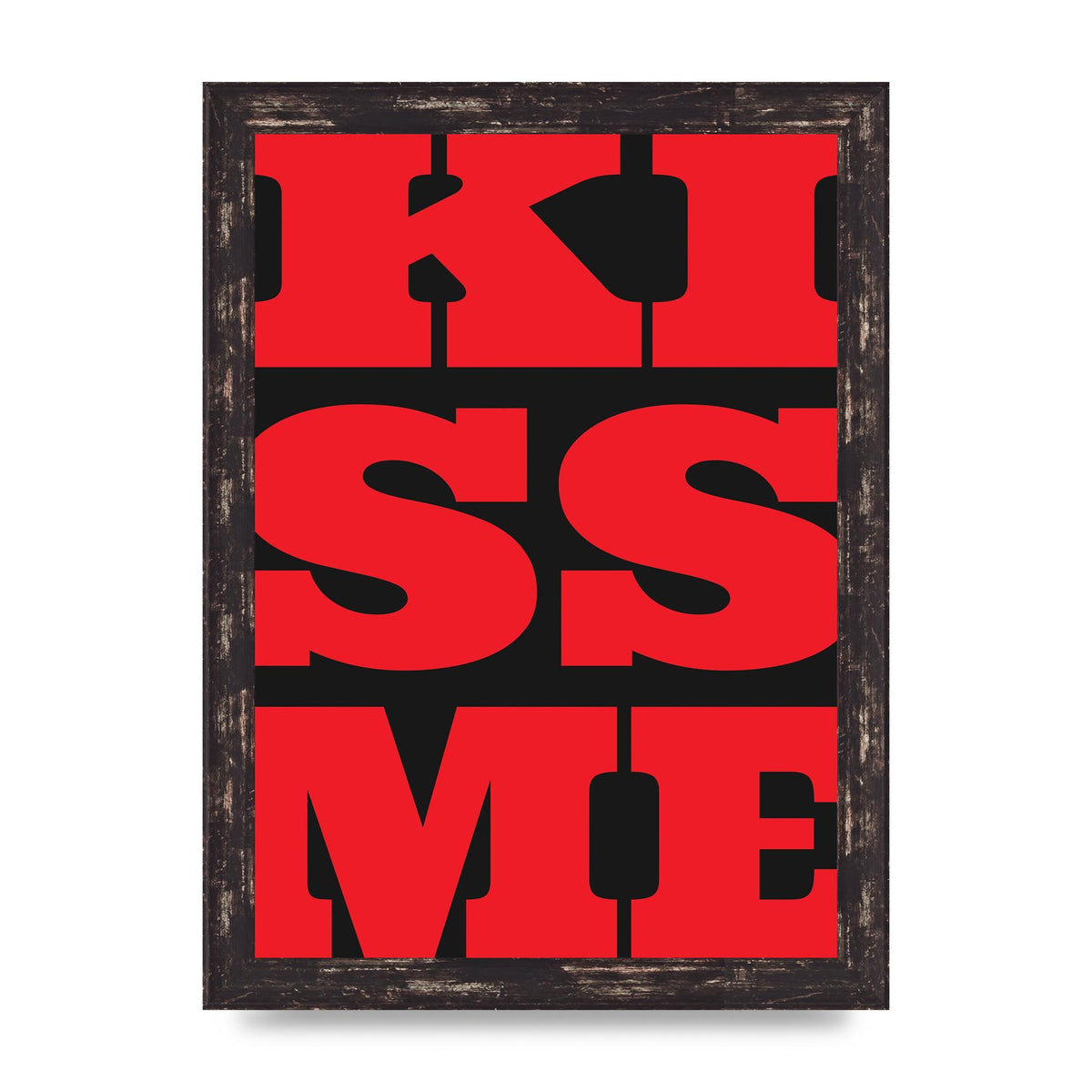 Kiss Me Large Letter Red Printed Poster - A4 framed