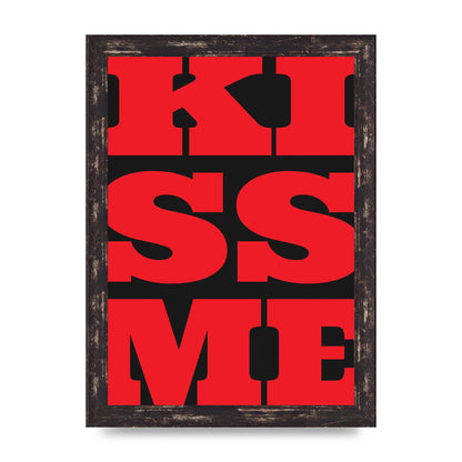 Kiss Me Large Letter Red Printed Poster - A4 framed