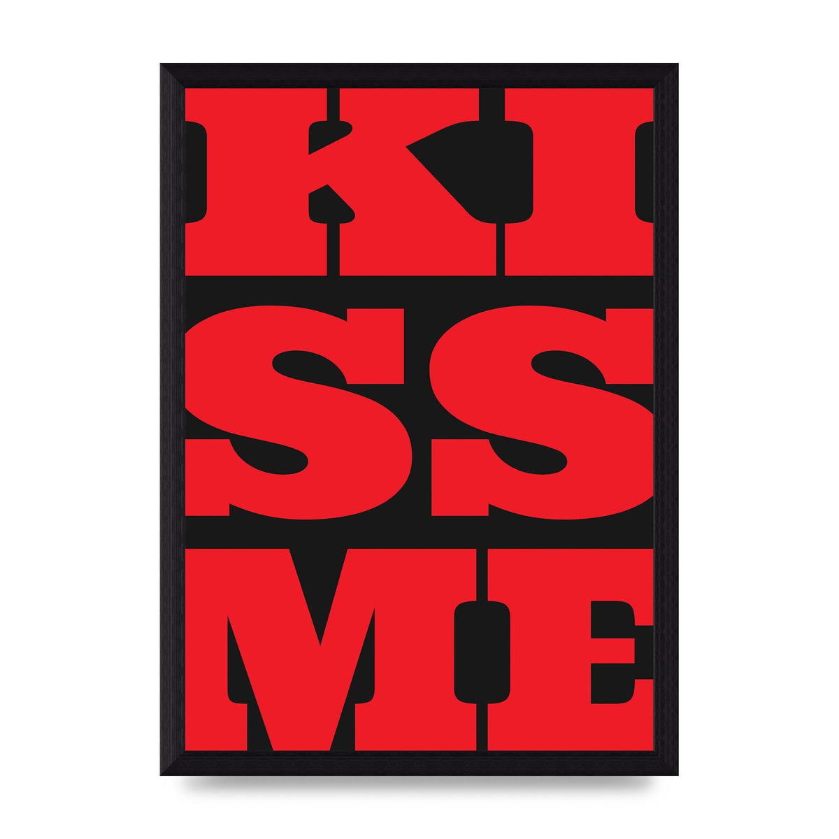 Kiss Me Large Letter Red Printed Poster - A4 framed