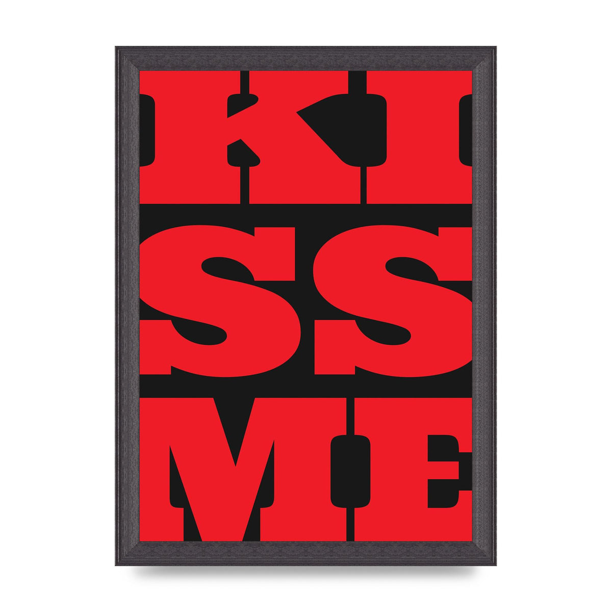 Kiss Me Large Letter Red Printed Poster - A4 framed