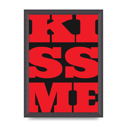 Kiss Me Large Letter Red Printed Poster - A4 framed