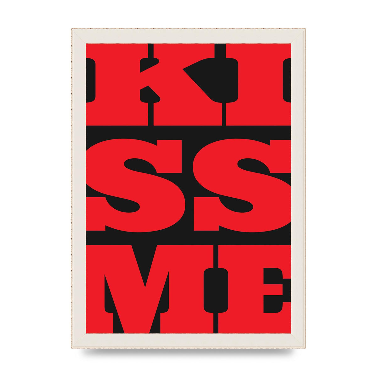 Kiss Me Large Letter Red Printed Poster - A4 framed