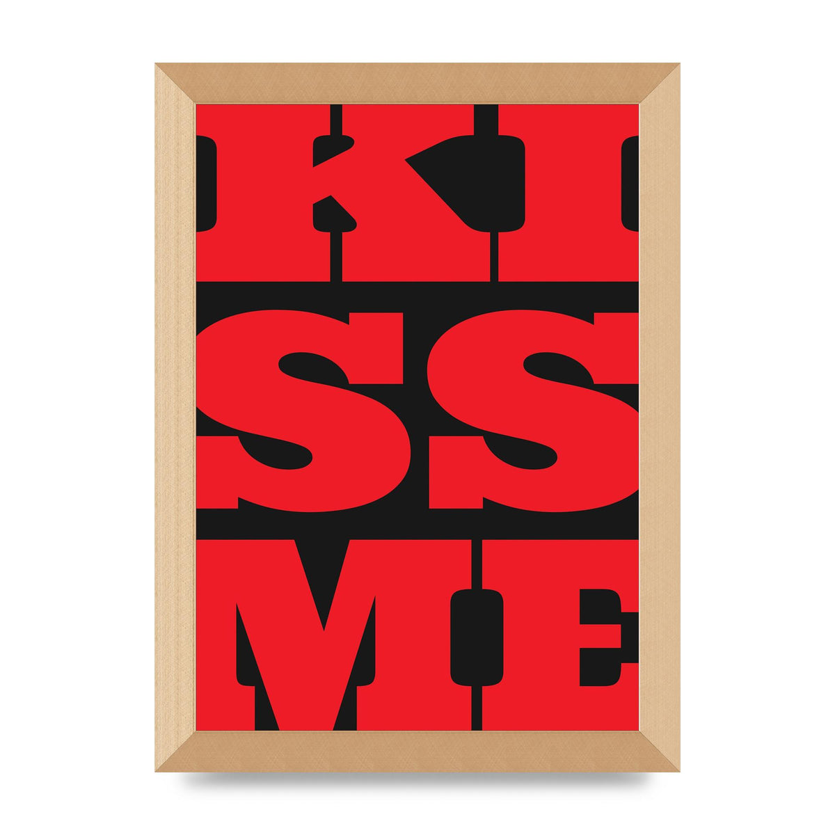 Kiss Me Large Letter Red Printed Poster - A4 framed
