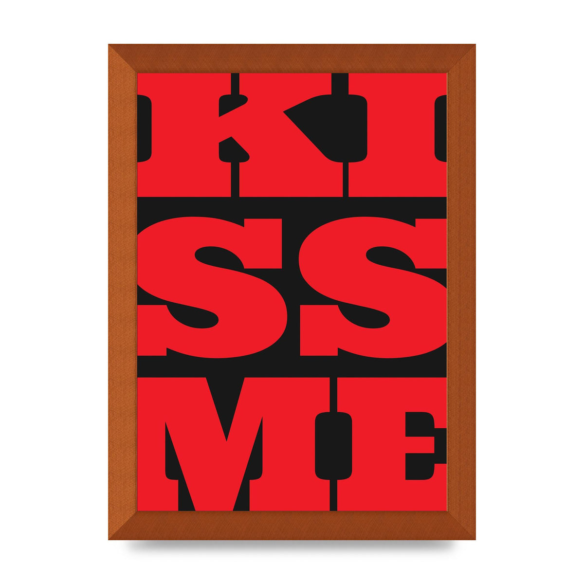 Kiss Me Large Letter Red Printed Poster - A4 framed