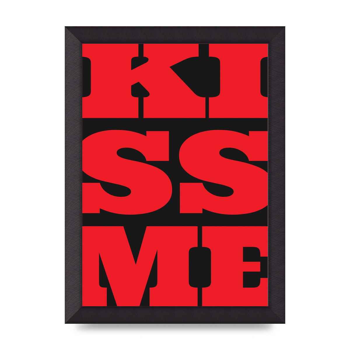 Kiss Me Large Letter Red Printed Poster - A4 framed