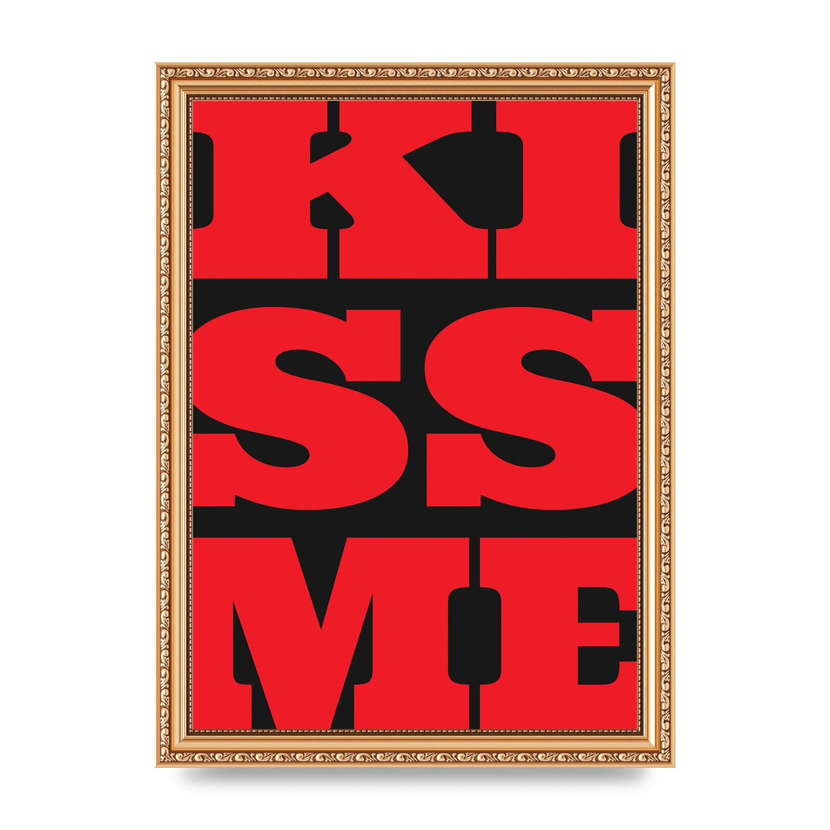 Kiss Me Large Letter Red Printed Poster - A4 framed