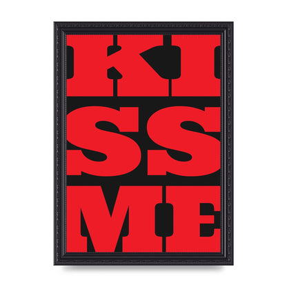 Kiss Me Large Letter Red Printed Poster - A4 framed