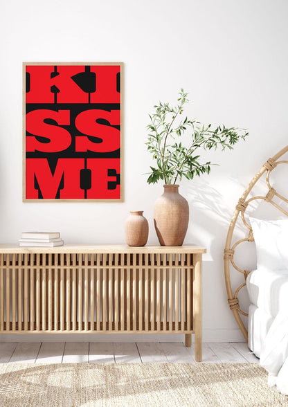 Kiss Me Large Letter Red Printed Poster - bedroom 3