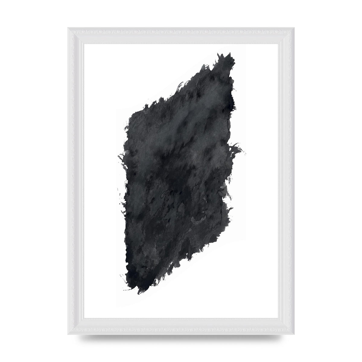 Abstract Painted Shape Black White Printed Poster - A4 framed