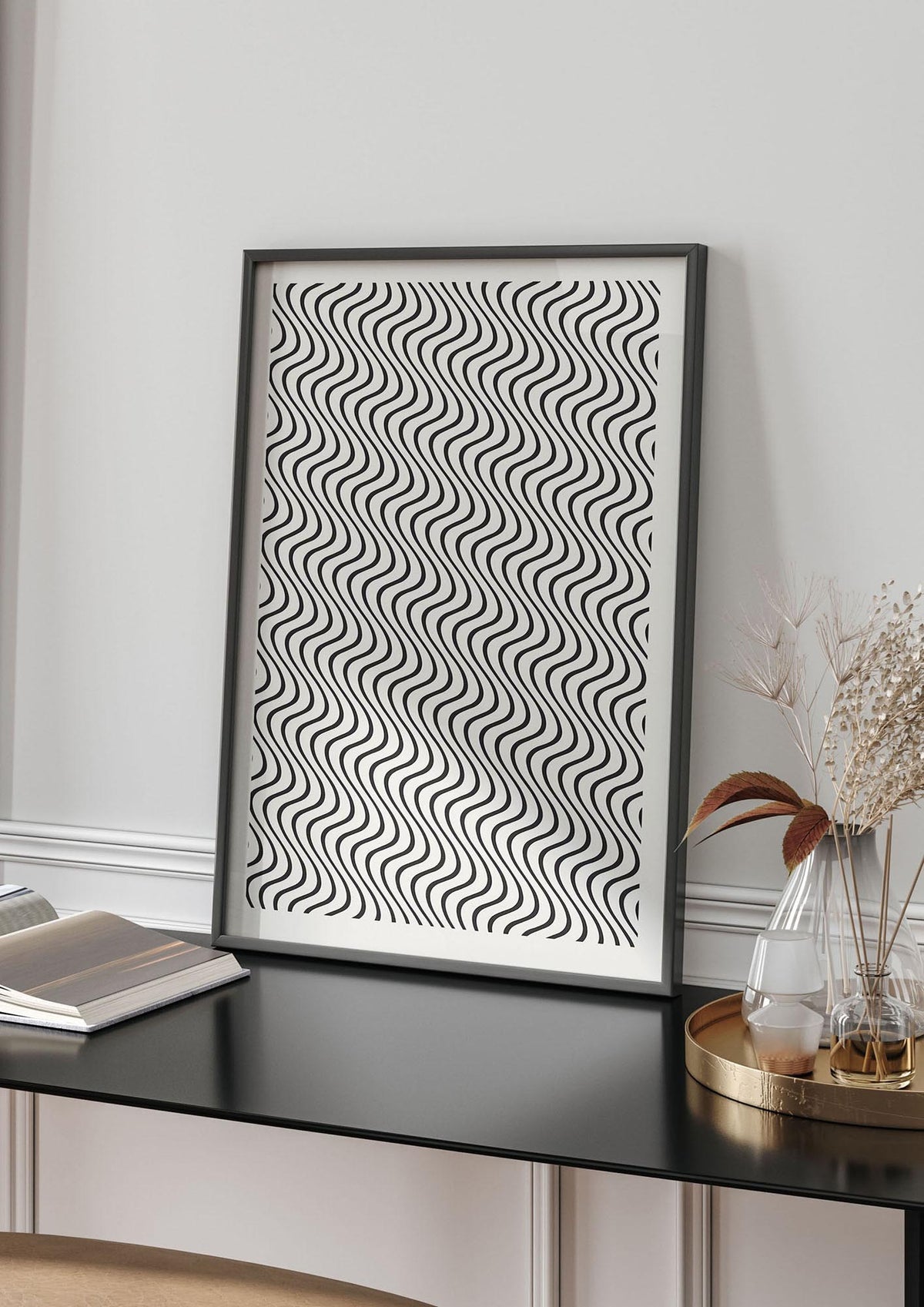 Abstract Line Illusion Ecru Wall Art - living room 4