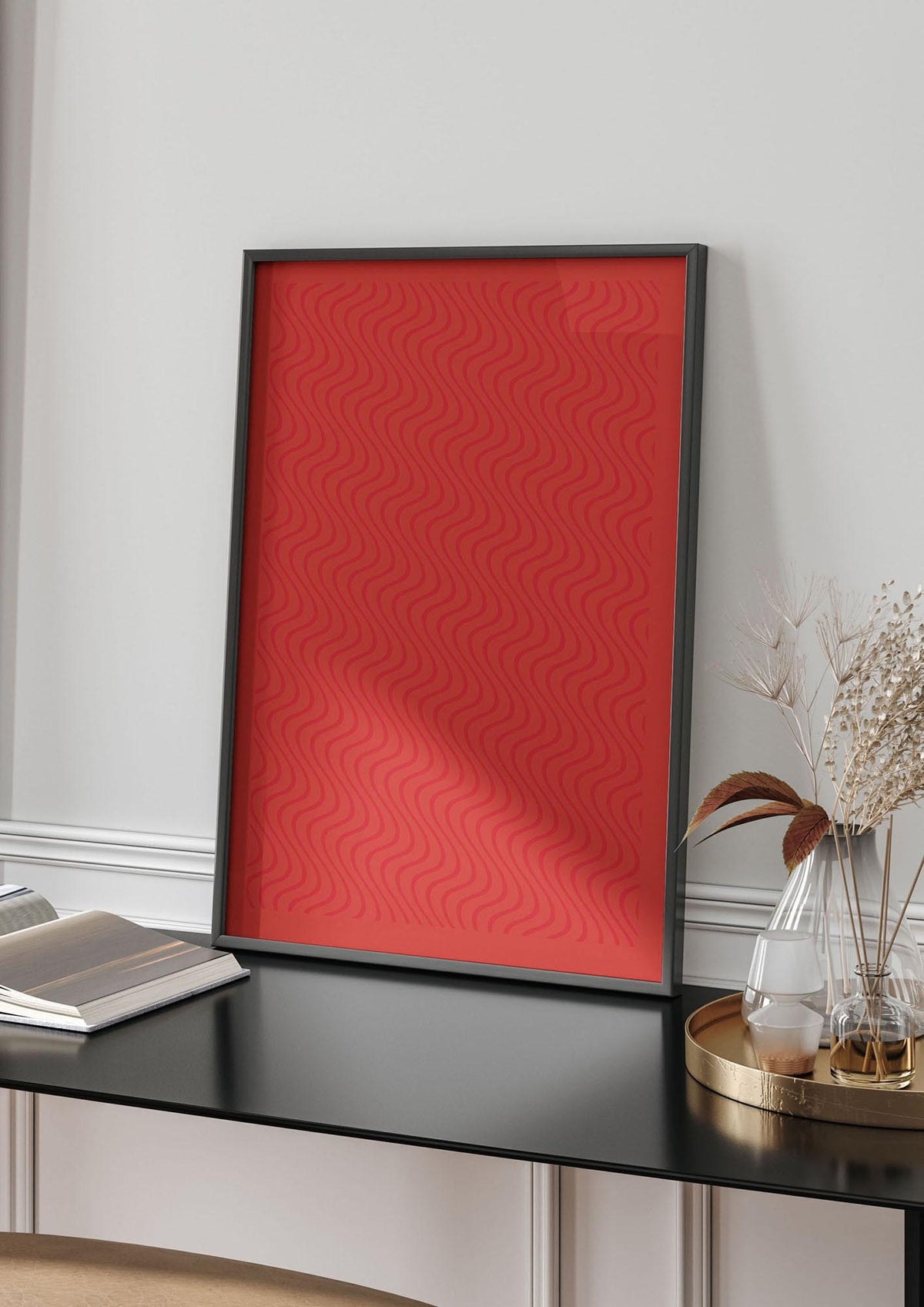 Abstract Line Illusion Red Art For The Home - living room 4
