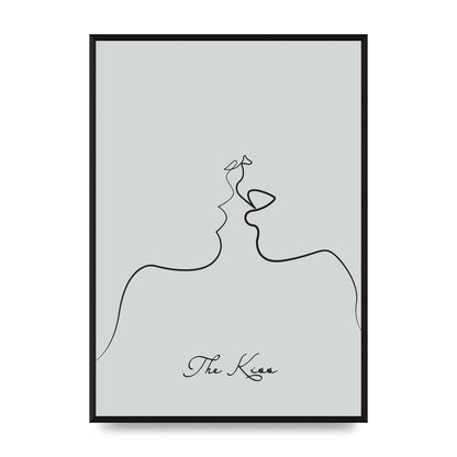 The Kiss Line Drawing Grey Art For The Home - A2 framed