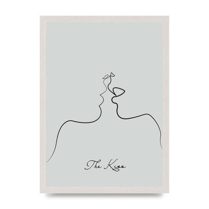 The Kiss Line Drawing Grey Art For The Home - A3 framed