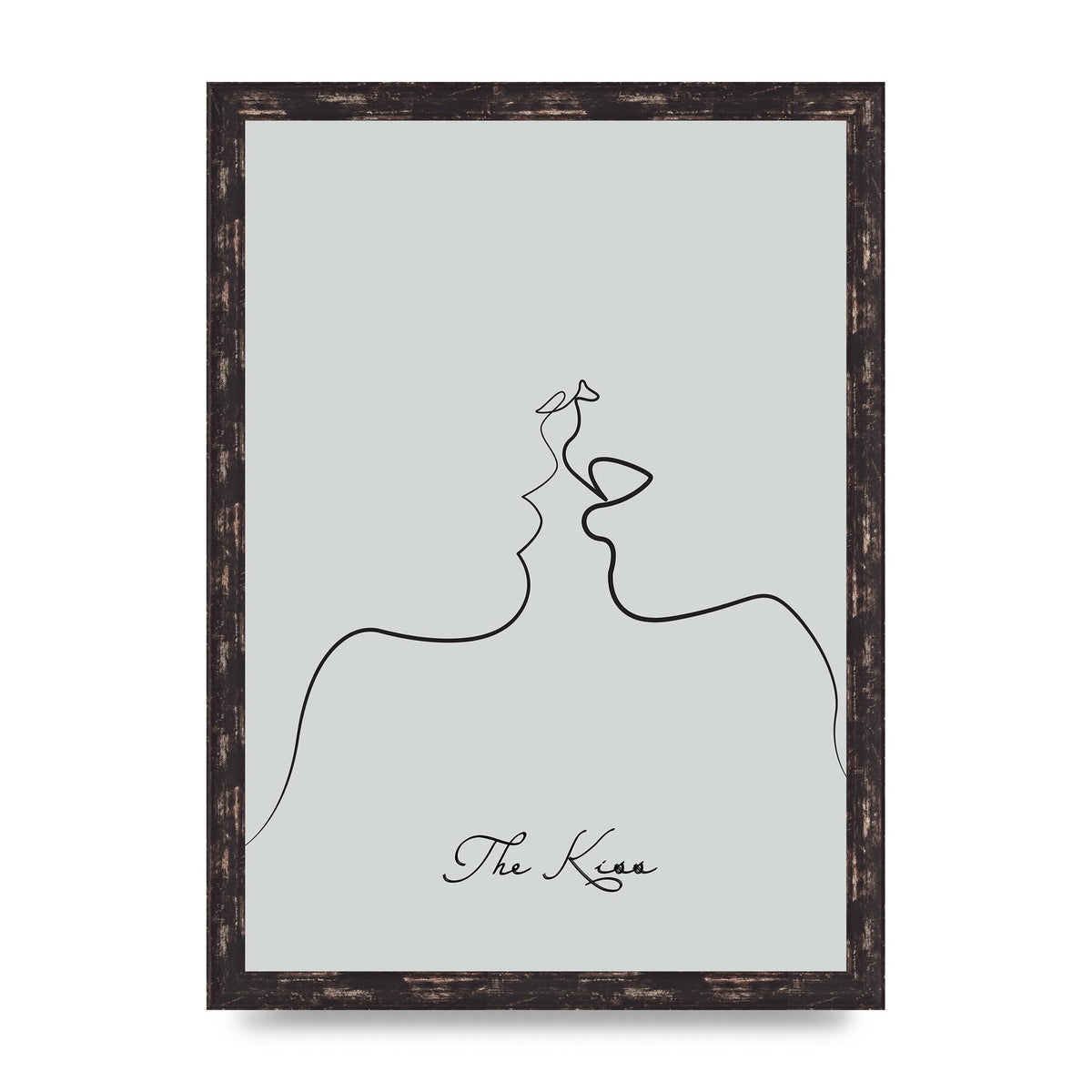The Kiss Line Drawing Grey Art For The Home - A3 framed