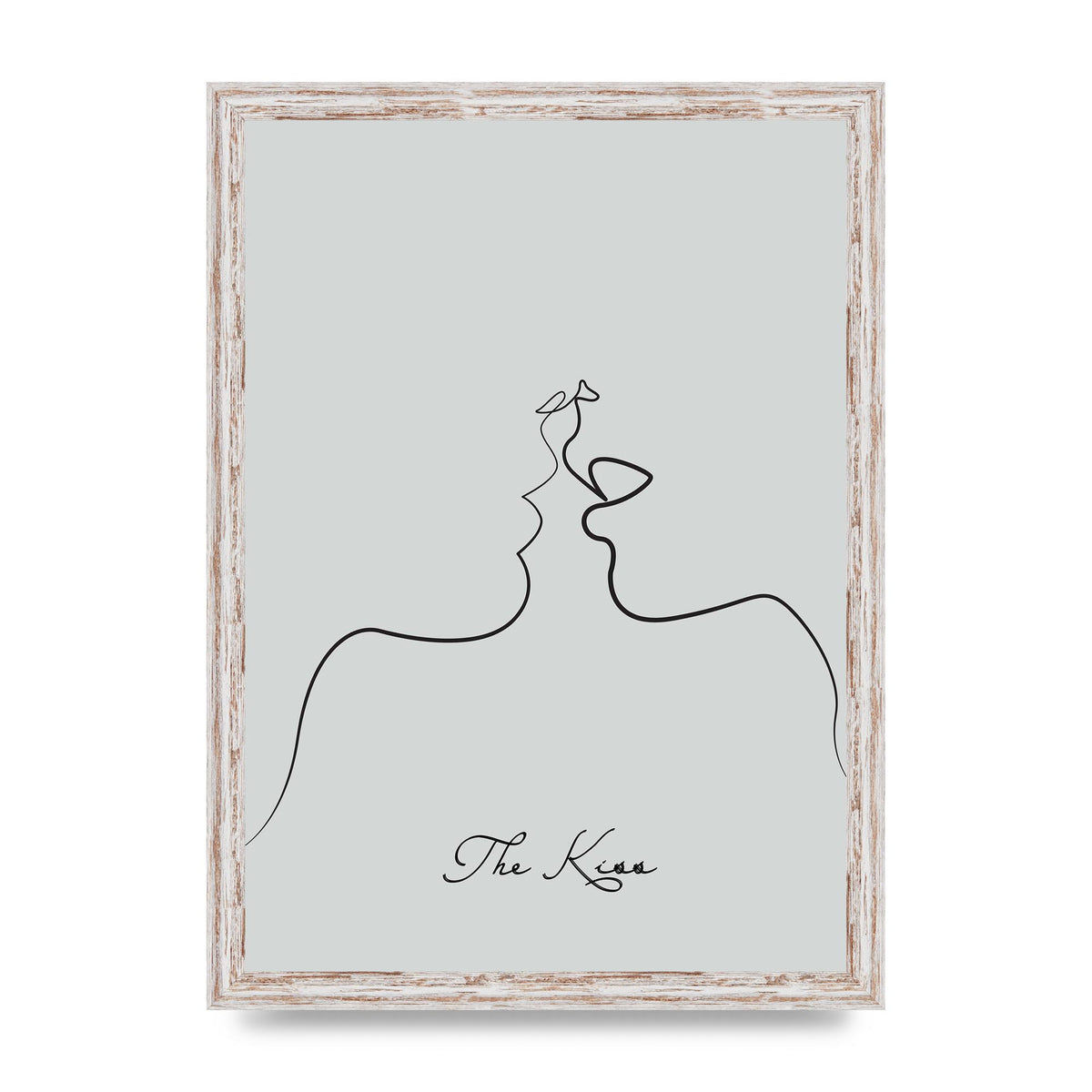 The Kiss Line Drawing Grey Art For The Home - A3 framed