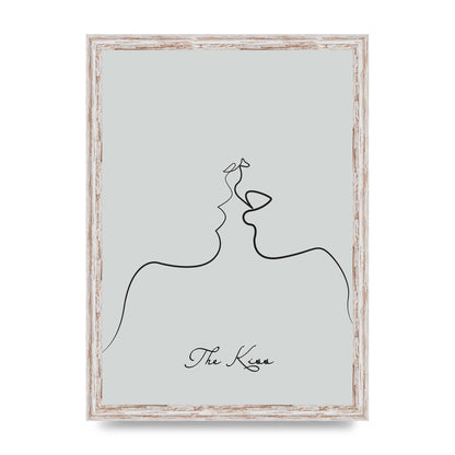 The Kiss Line Drawing Grey Art For The Home - A3 framed