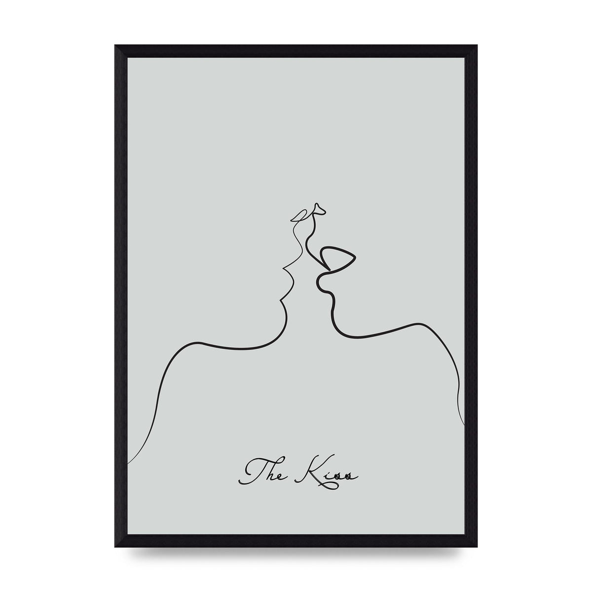 The Kiss Line Drawing Grey Art For The Home - A3 framed