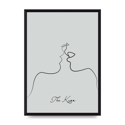 The Kiss Line Drawing Grey Art For The Home - A3 framed