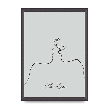 The Kiss Line Drawing Grey Art For The Home - A3 framed