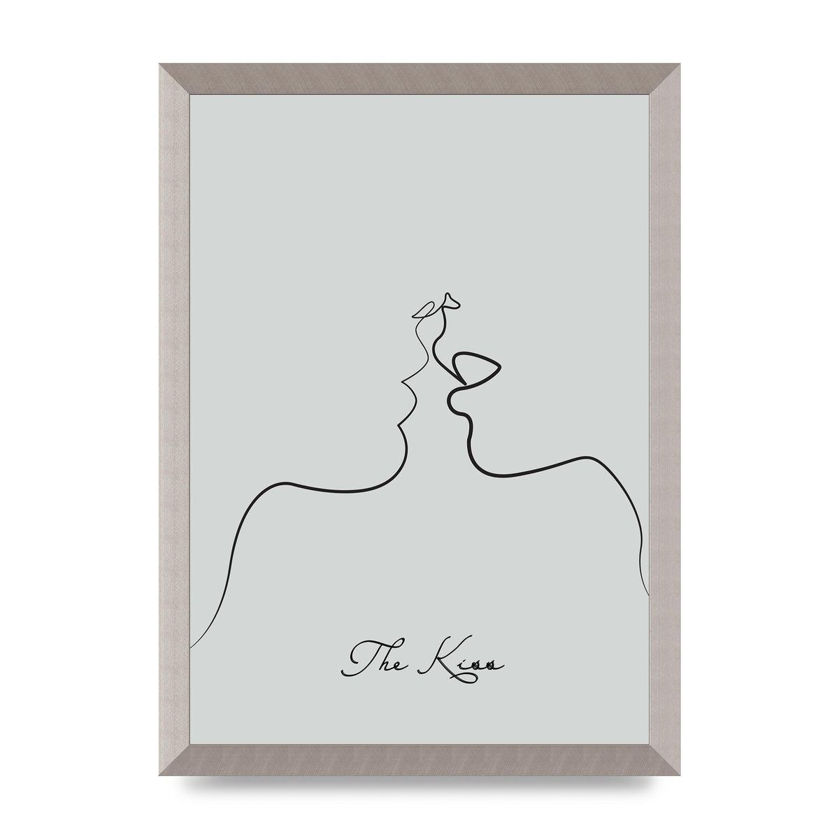 The Kiss Line Drawing Grey Art For The Home - A3 framed