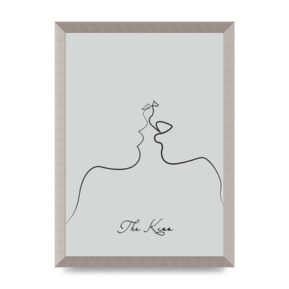The Kiss Line Drawing Grey Art For The Home - A3 framed