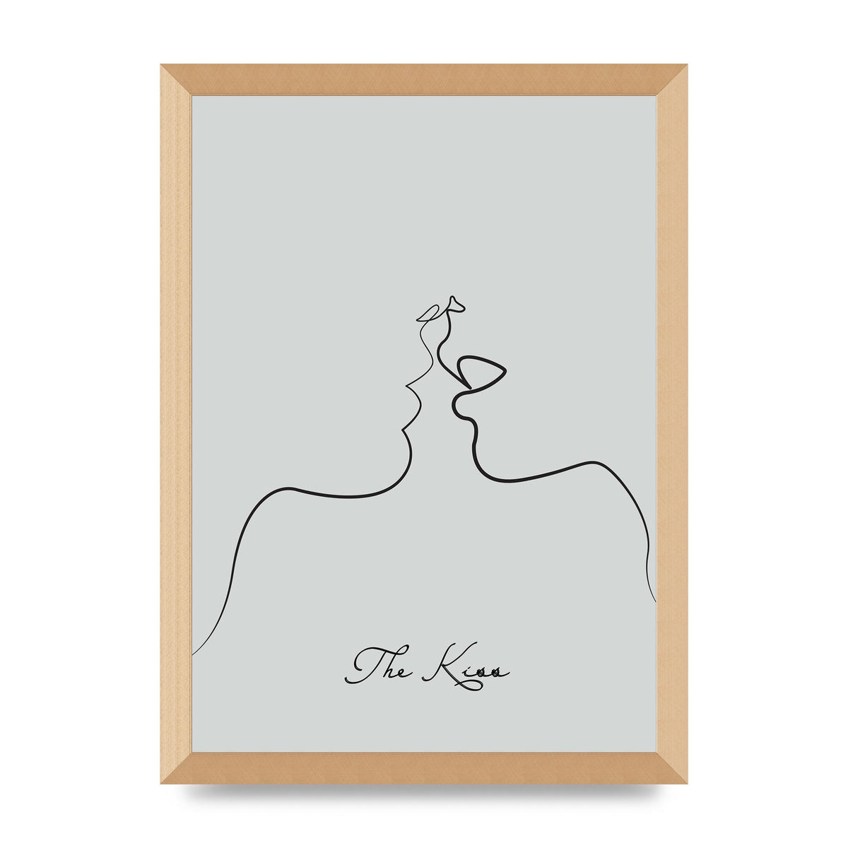 The Kiss Line Drawing Grey Art For The Home - A3 framed