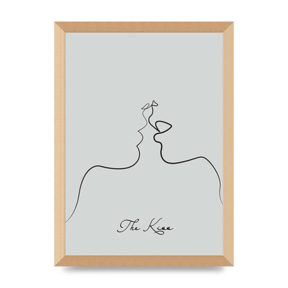 The Kiss Line Drawing Grey Art For The Home - A3 framed