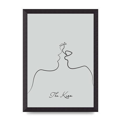 The Kiss Line Drawing Grey Art For The Home - A3 framed
