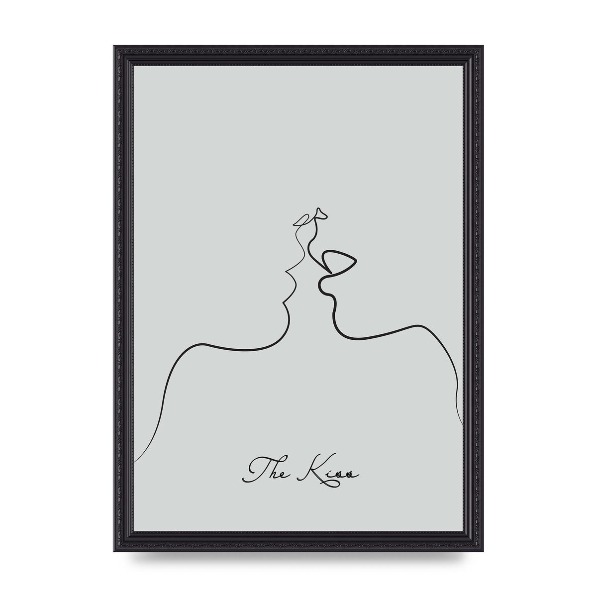 The Kiss Line Drawing Grey Art For The Home - A3 framed