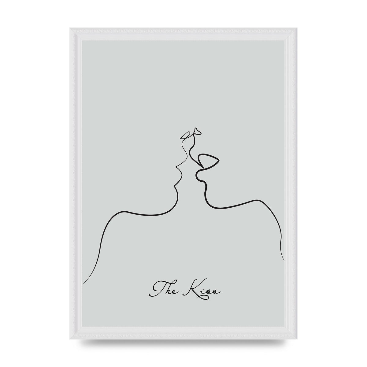 The Kiss Line Drawing Grey Art For The Home - A3 framed