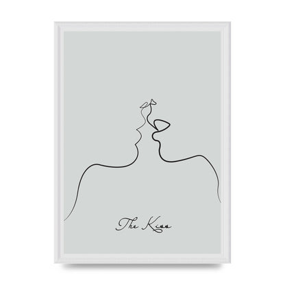 The Kiss Line Drawing Grey Art For The Home - A3 framed
