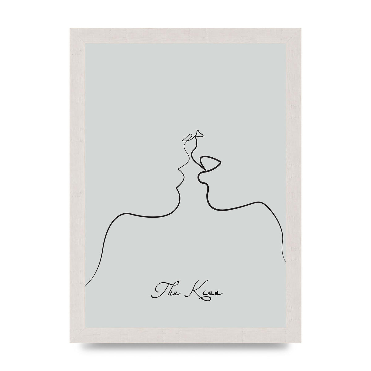The Kiss Line Drawing Grey Art For The Home - A4 framed